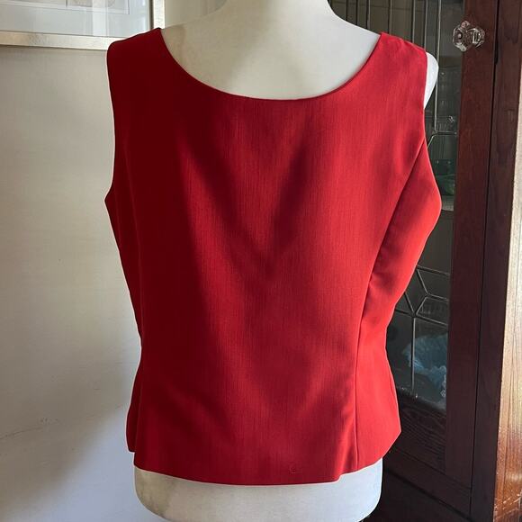90s Vintage Kasper Red Cropped Tank Blouse Size 12 Side Zip Scoop Neck Coquette - Picture 4 of 15